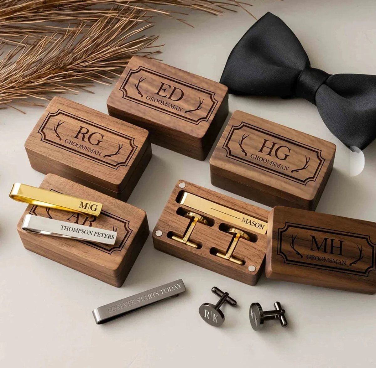 Wooden Cuff Link and Tie Clip Gift Box by Thomsen Customs